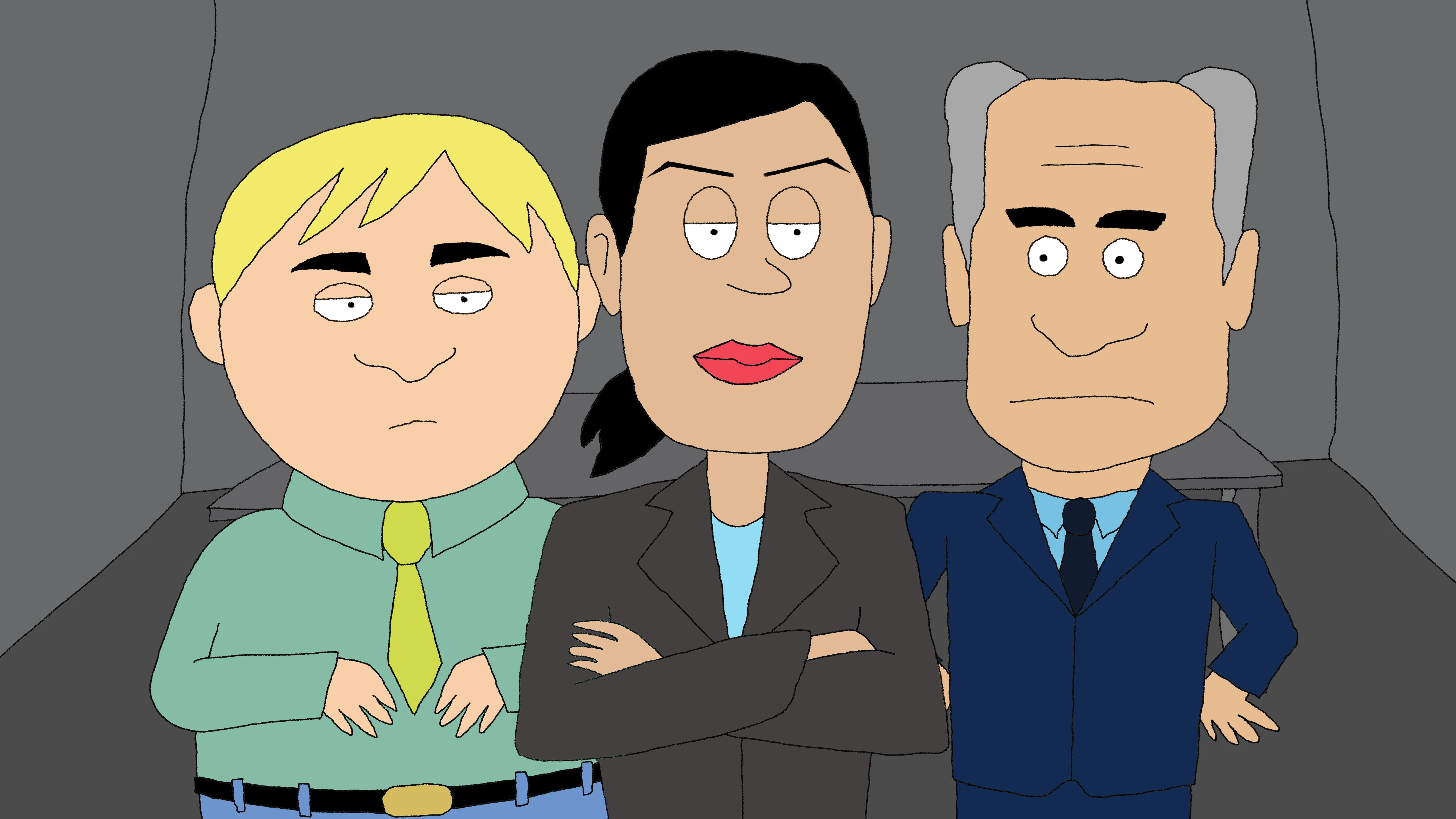 Cartoon of three coworkers standing with their arms crossed